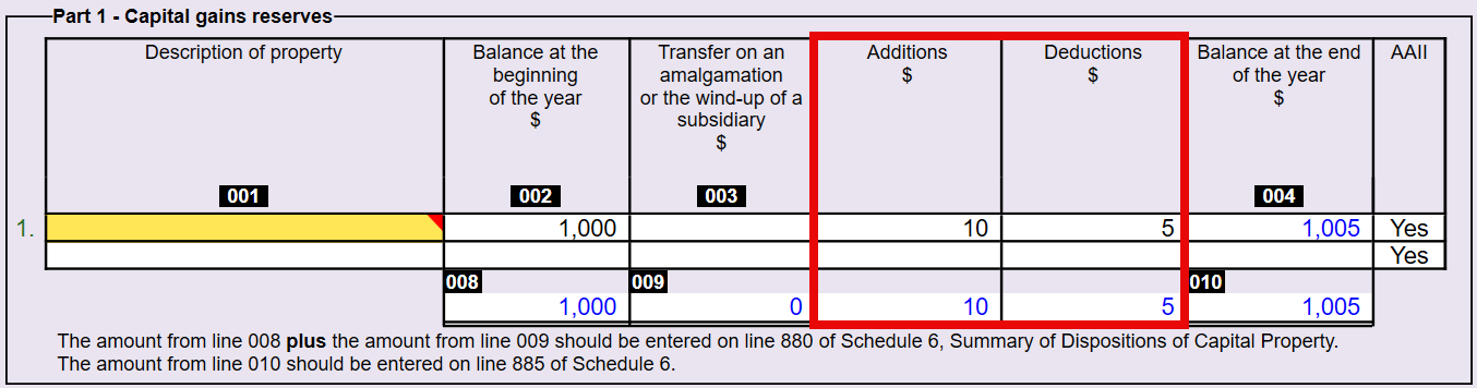 Screen Capture: Additions and Deductions columns on S13