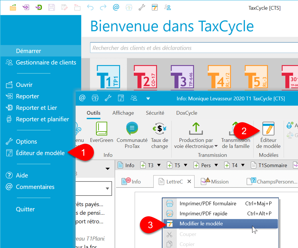 Capture d’écran : Modifier le modèle