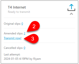 Screen Capture: Transmit Amended Slips