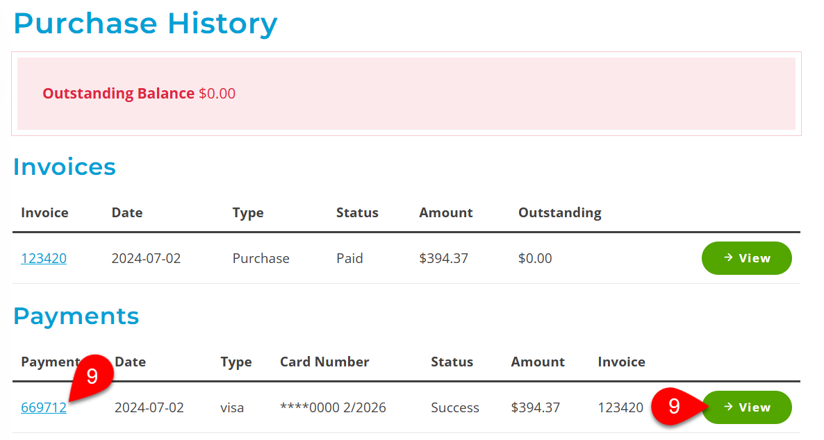 Screen Capture: View payment receipt