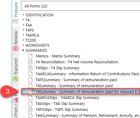 Screen capture: Reduced EI summary in the Prepare sidebar