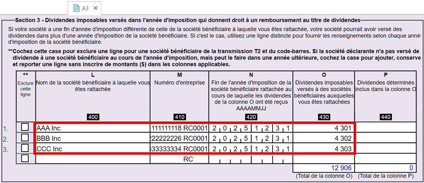 Capture d'écran : Tableau de la partie 3 de l'annexe 3 fédérale
