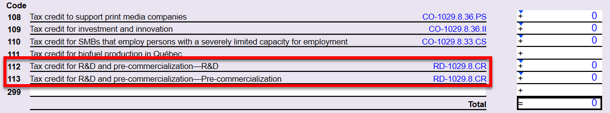 Screen Capture: Codes 112 and 113 on CO17Refundable