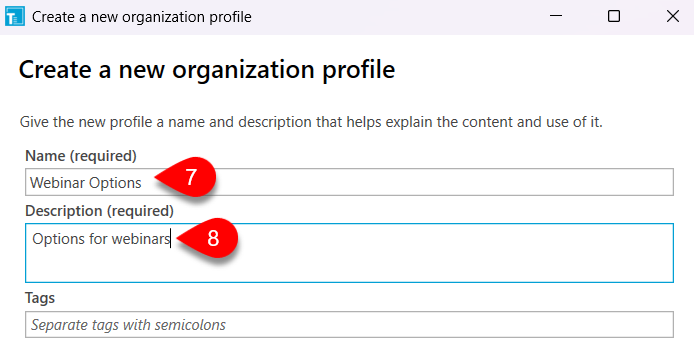 Screen Capture: Profile name and description