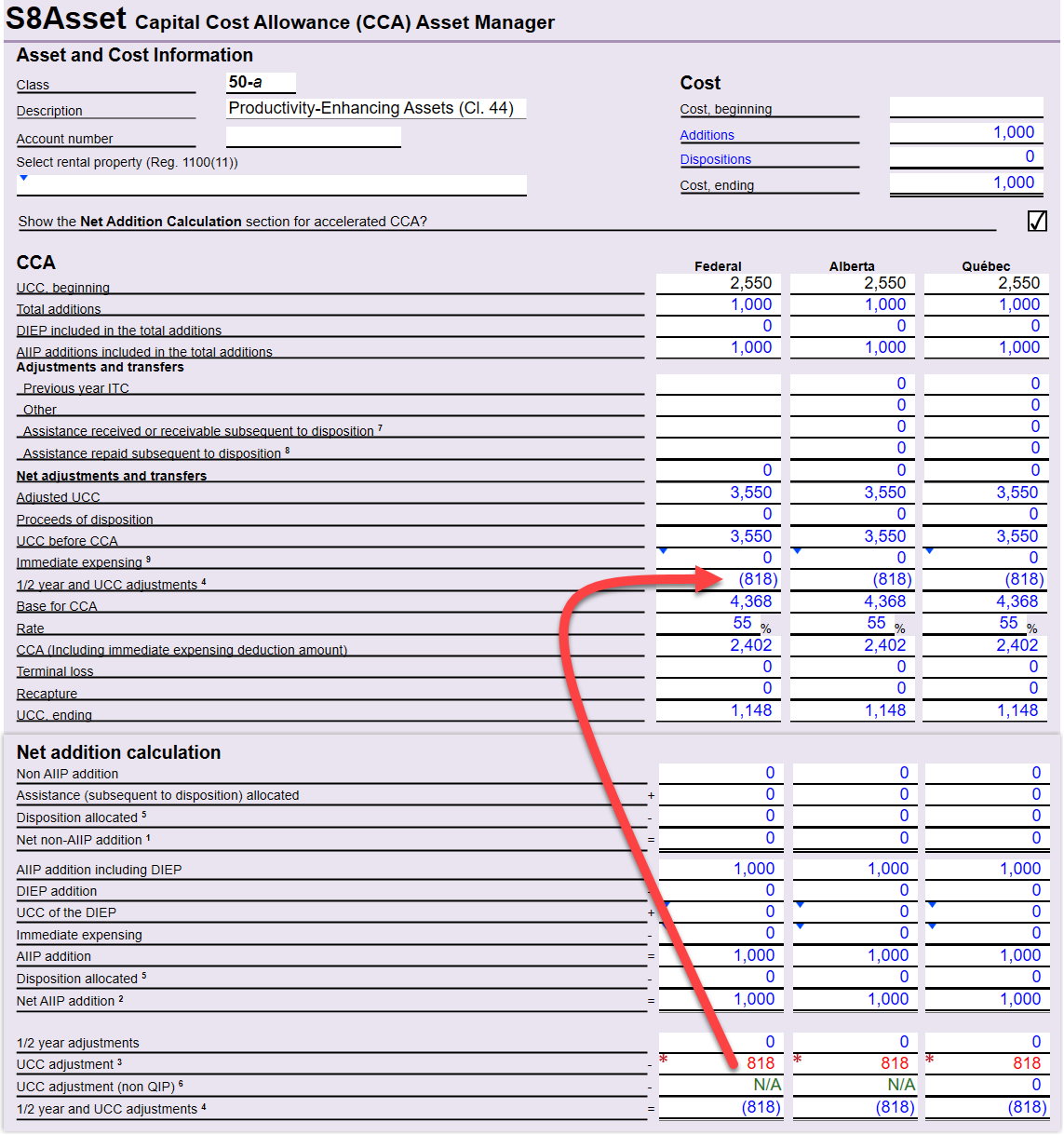 Screen Capture: S8Asset in TaxCycle T2
