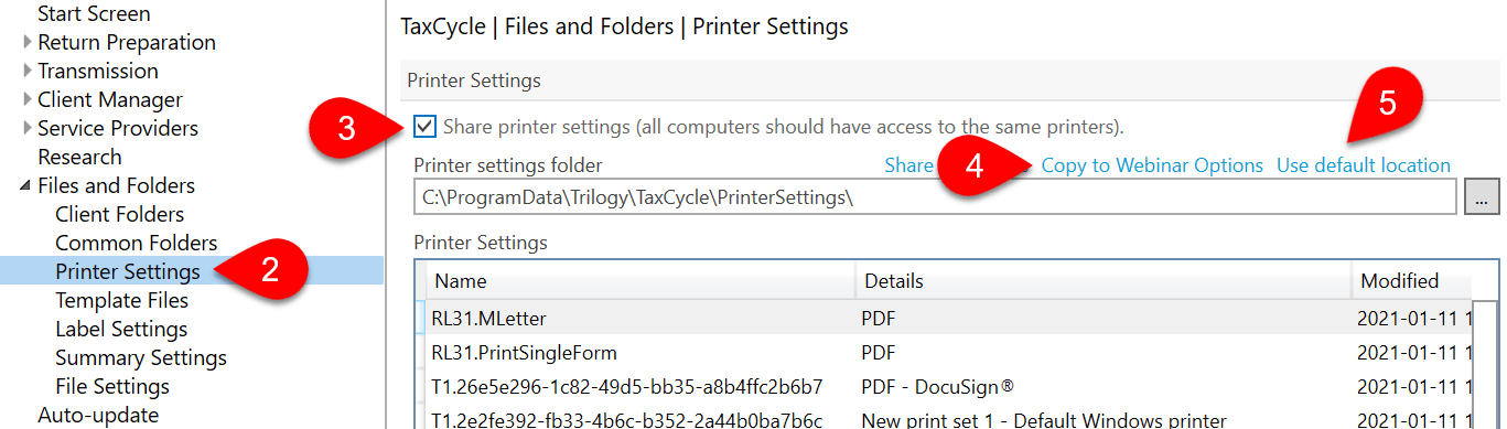 Screen Capture: Copy Printer Settings