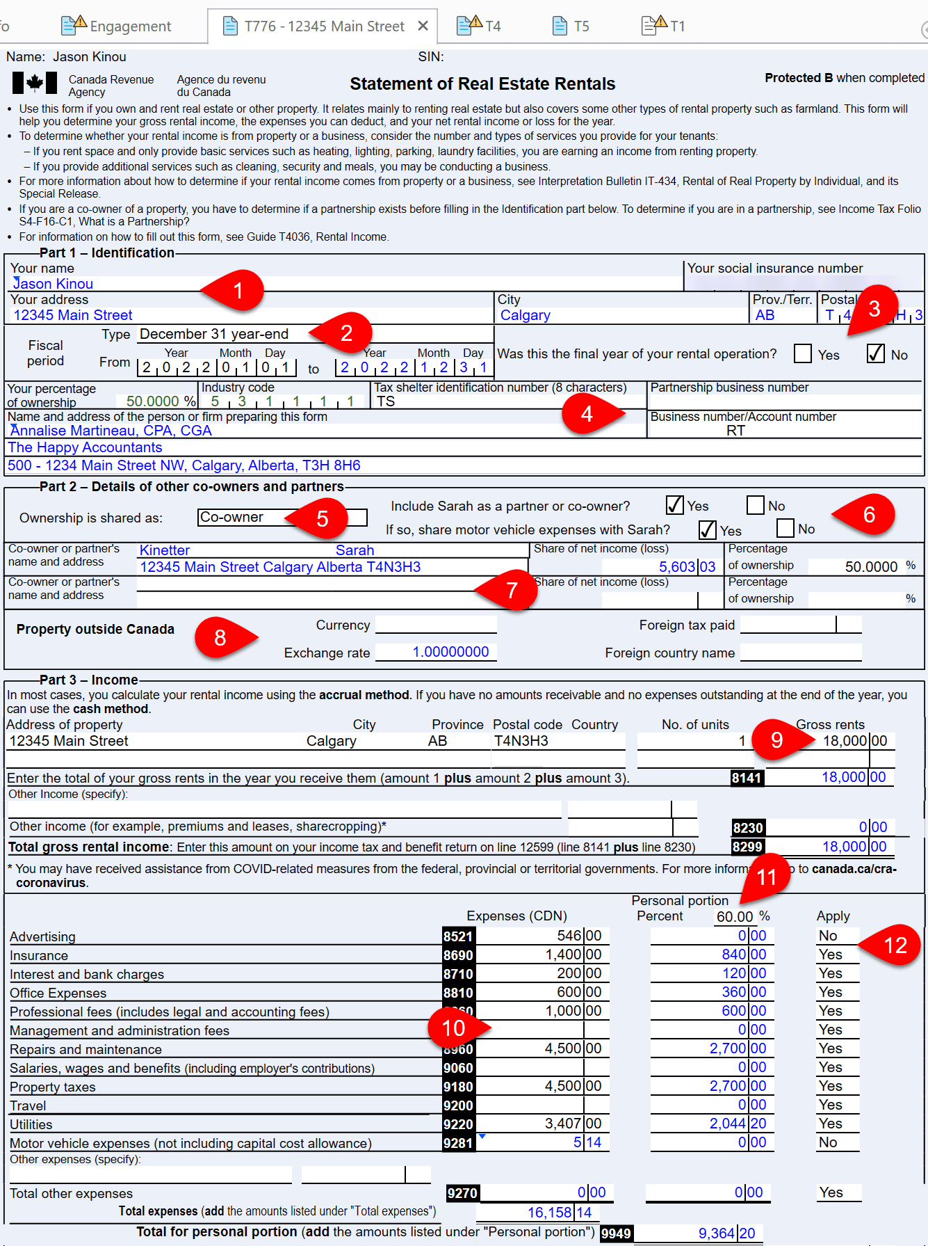 Screen Capture: T776 Statement of Real Estate Rentals