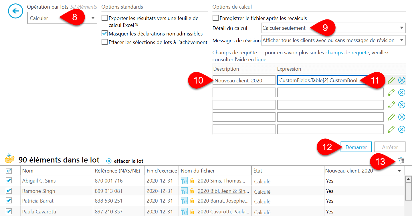 Capture d'écran : Calculer par lots les champs personnalisés