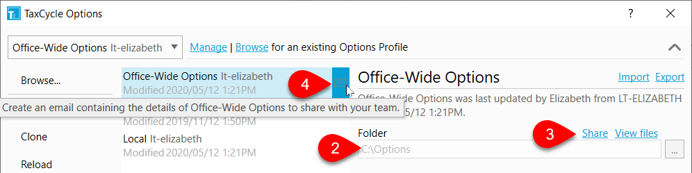 Screen Capture: Email an Options Profile