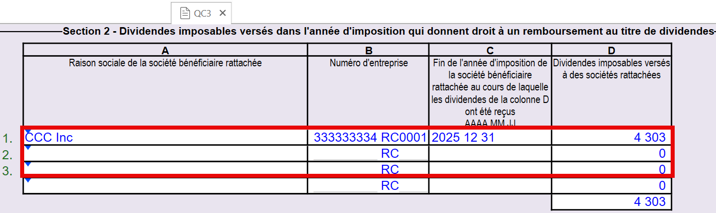 Capture d'écran : Lignes manquantes sur QC3L