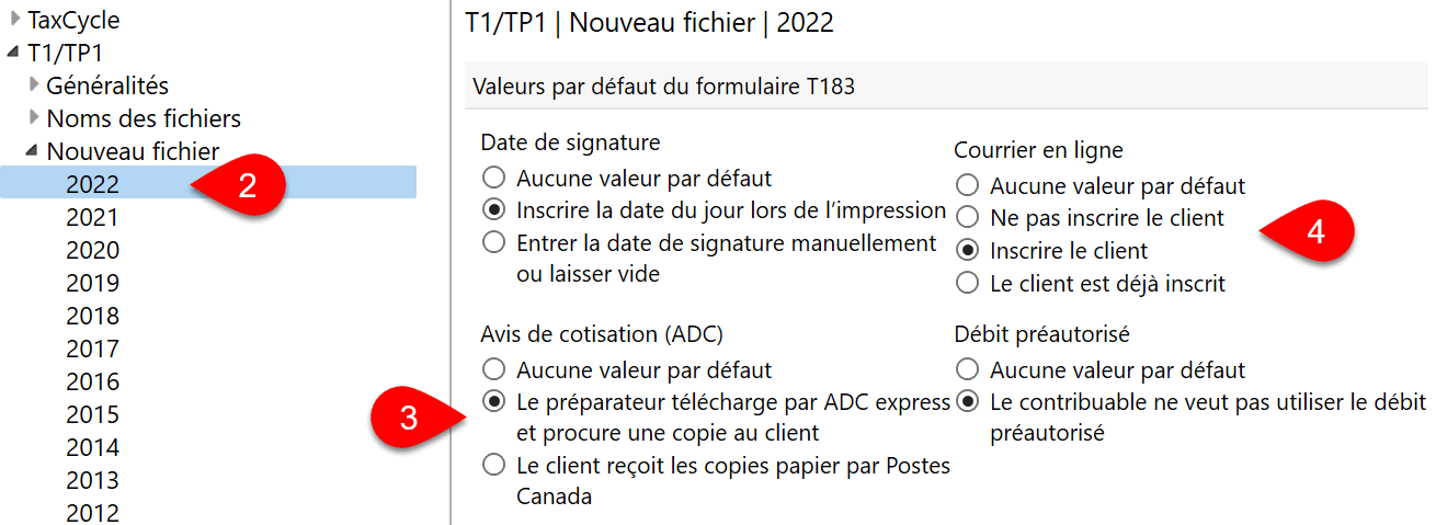 Capture d’écran : Options de nouveau fichier