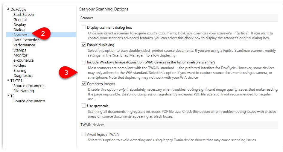 DoxCycle scanner options