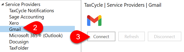 Screen Capture: Connect to Gmail