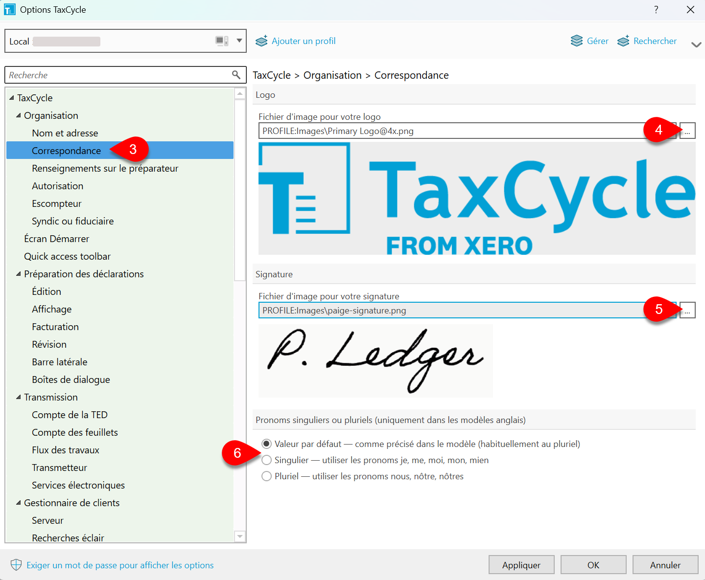 Options de correspondance