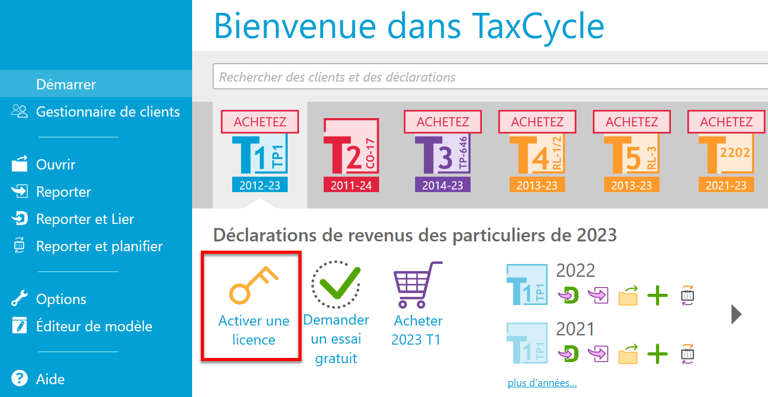 Capture d'écran : Activer une licence 2023