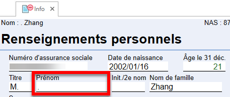 Capture d'écran : Entrer un point dans le champ Prénom de la grille de calcul Info