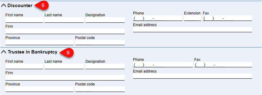 Screen Capture: Discounter and Trustee information