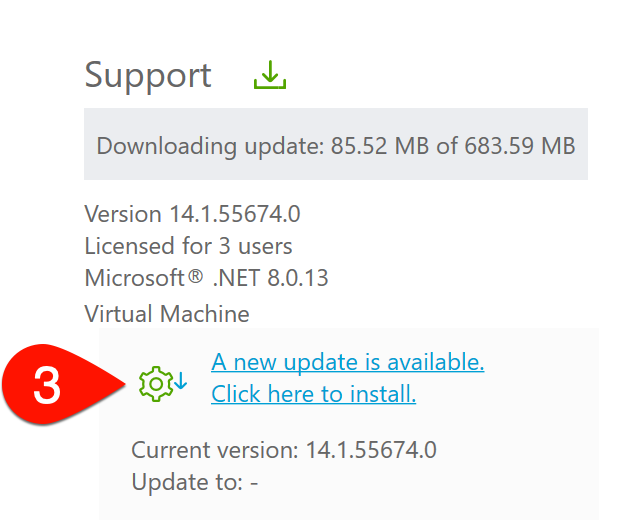 Screen capture of the auto-update message with a gear icon next to it on the TaxCycle Start screen.