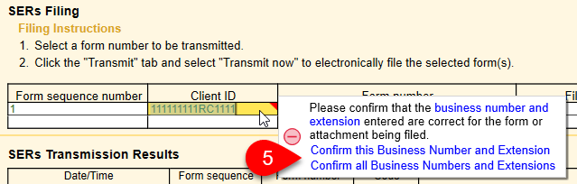 Screen Capture: Confirm the Business Number and Extension