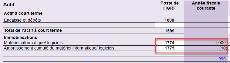 Capture d'écran : A100 Immobilisations