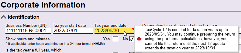 Screen Capture: Tax year end date not supported