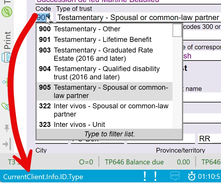 Screen Capture: Copy Trust Type Field Code