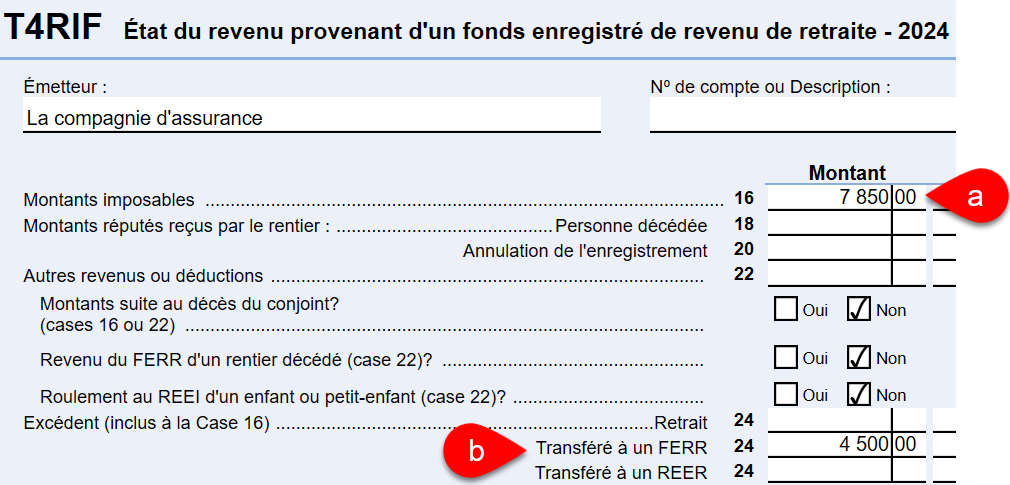 Capture d'écran : Cases 16 et 24 sur le T4RIF