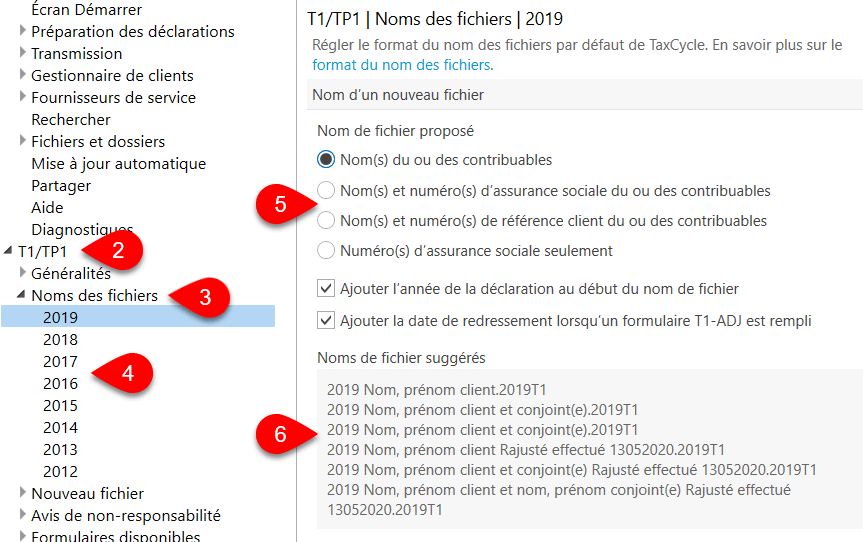 Image : options T1/TP1 noms des fichies 2019