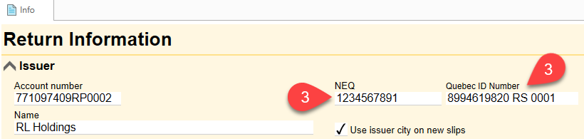 Set the NEQ and Quebec ID Number