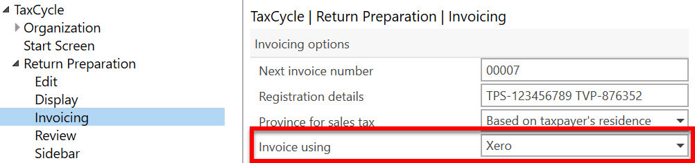 Screen Capture: Invoicing option to enable Xero