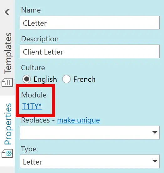 Screen Capture: Module Property T1TY*