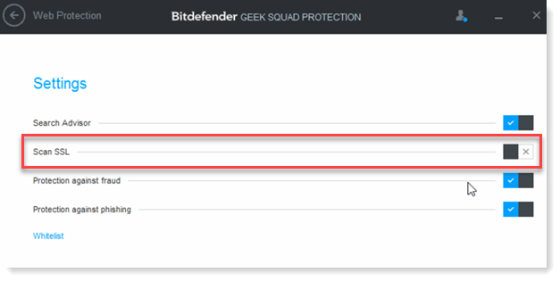 Scan SSL setting in Bitdefender