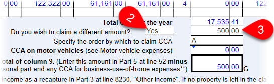 Claim a different CCA amount