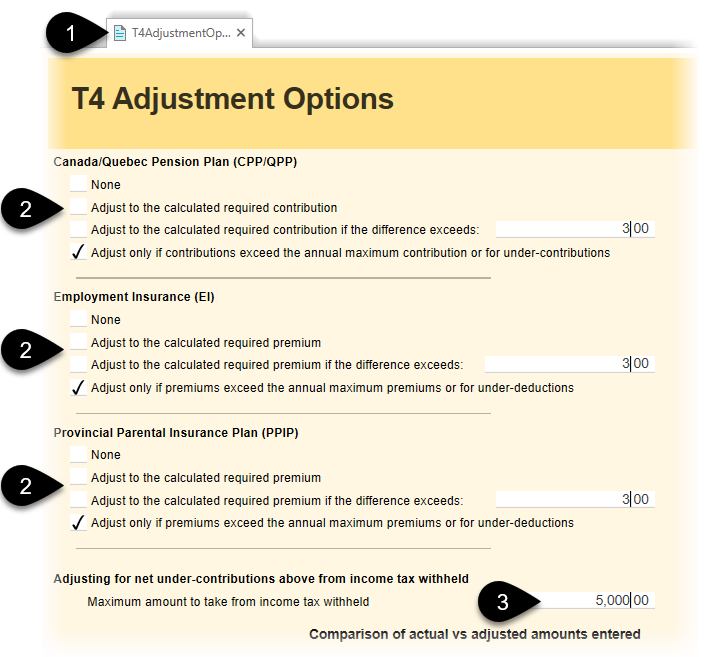 Choose T4 adjustment thresholds on the T4AdjustmentOptions worksheet