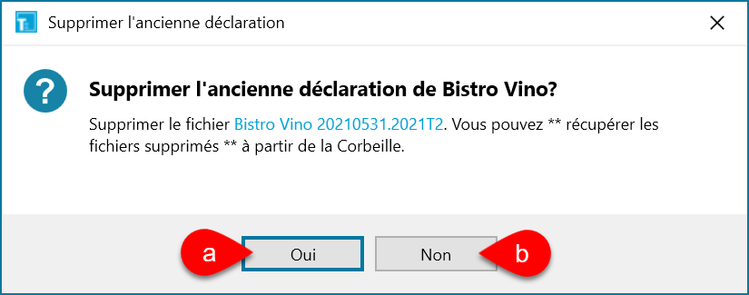 Capture d’écran : Supprimer l'ancienne déclaration