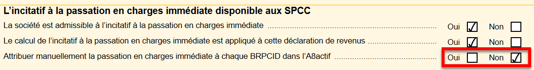 Capture d'écran : Attribuer manuellement la passation en charges immédiate à chaque BRPCID dans l’A8actif