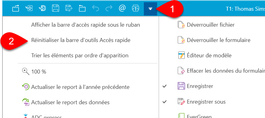 Screen Capture: Reset Quick Access Toolbar