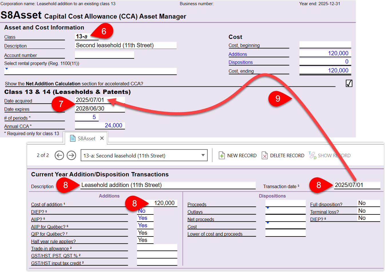 Screen Capture: Second leasehold improvement