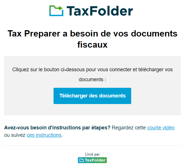 Capture d'écran : Courriel de téléchargement de documents TaxFolder