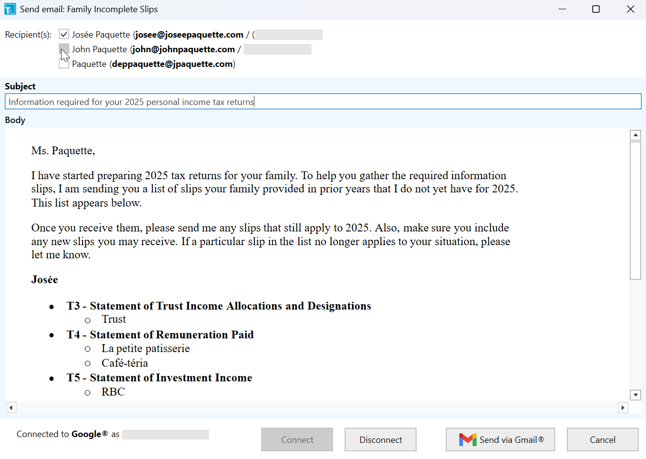 Screen Capture: Email multiple recipients