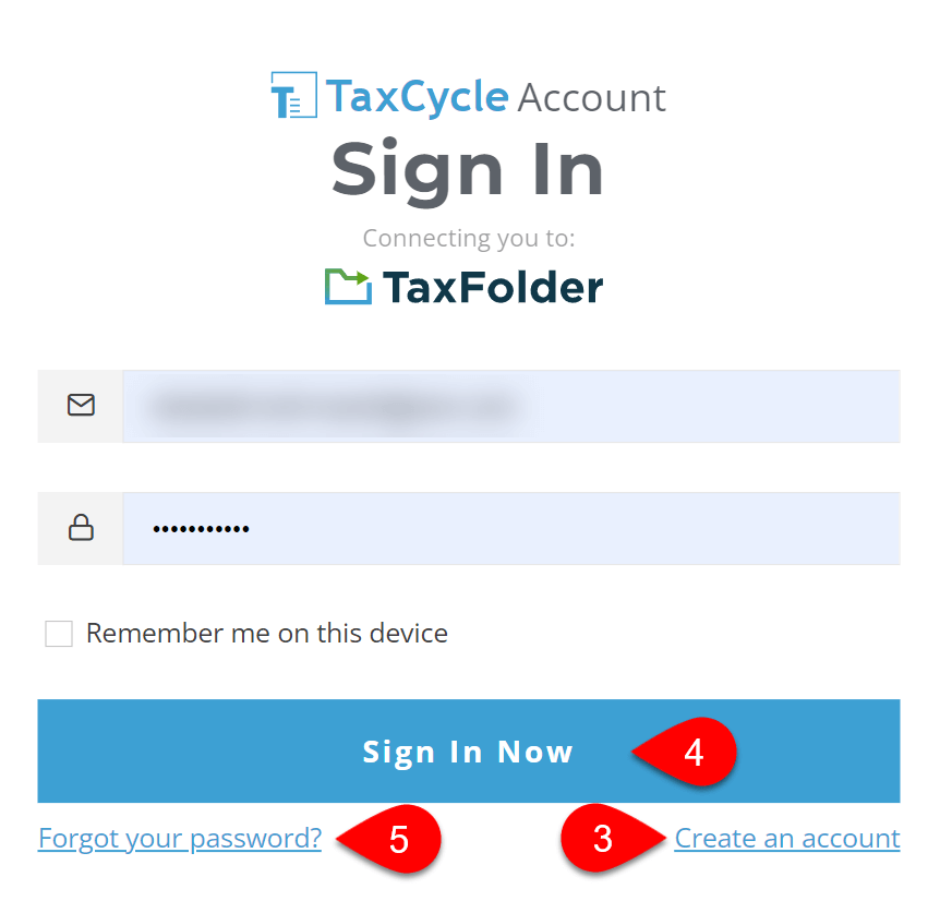 Screen Capture: Sign in with a TaxCycle Account