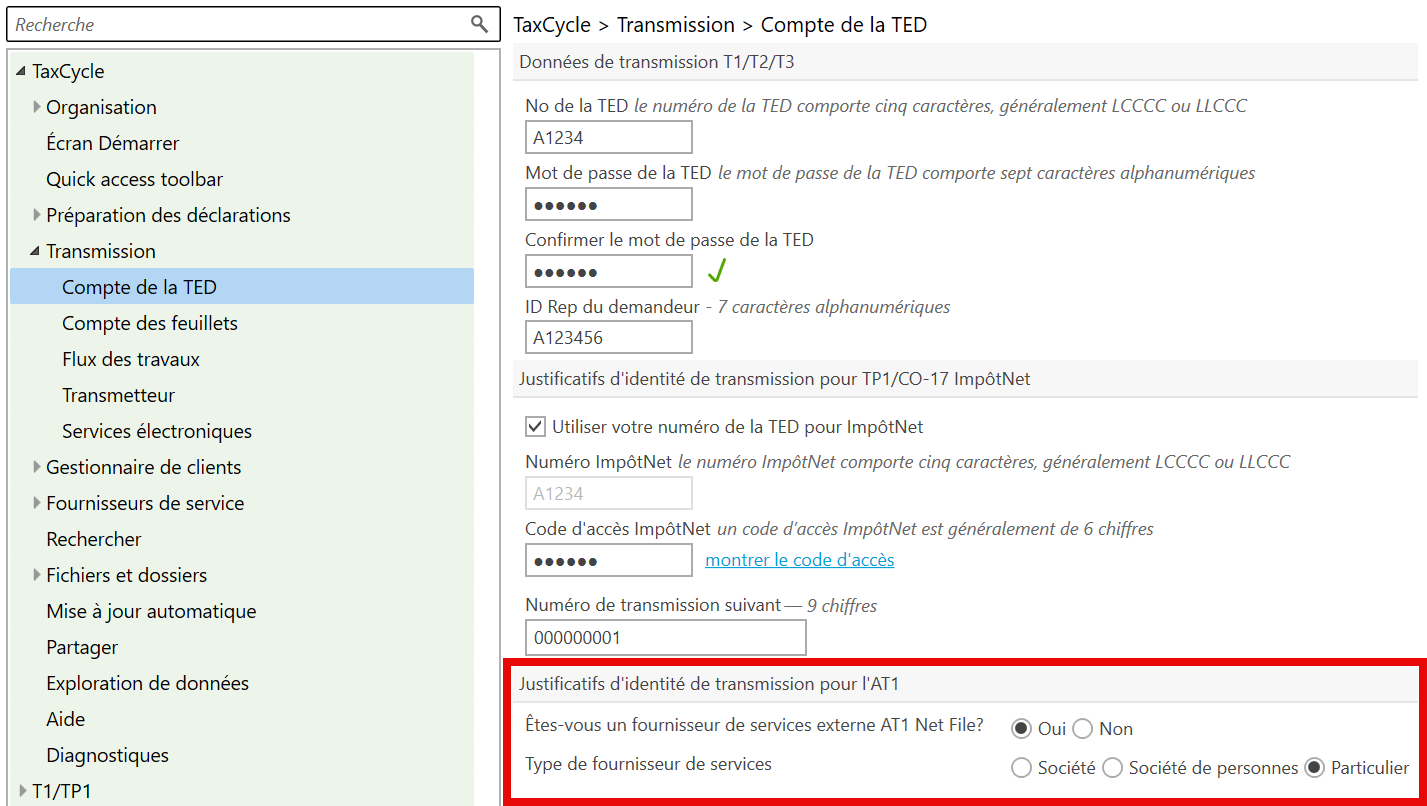 Screen Capture: AT1 transmission options