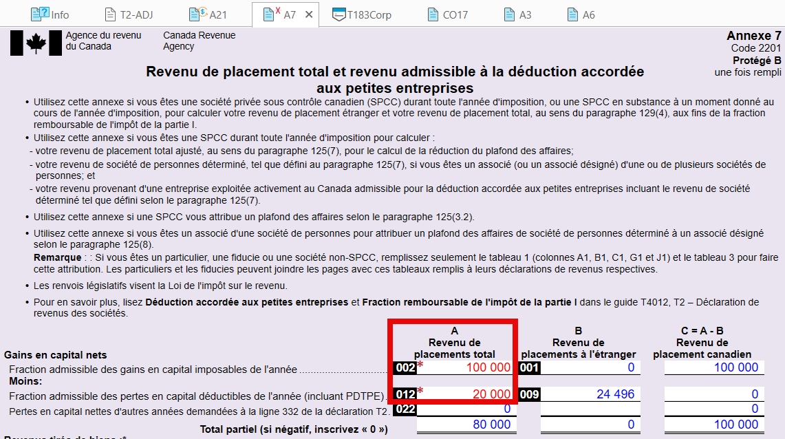 Capture d’écran : Remplacer les montants sur le T2SCH7
