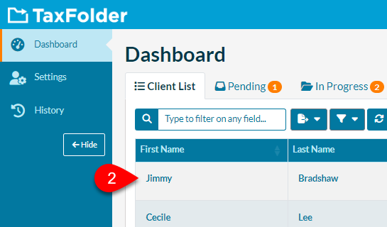 Screen Capture: Client name in Dashboard