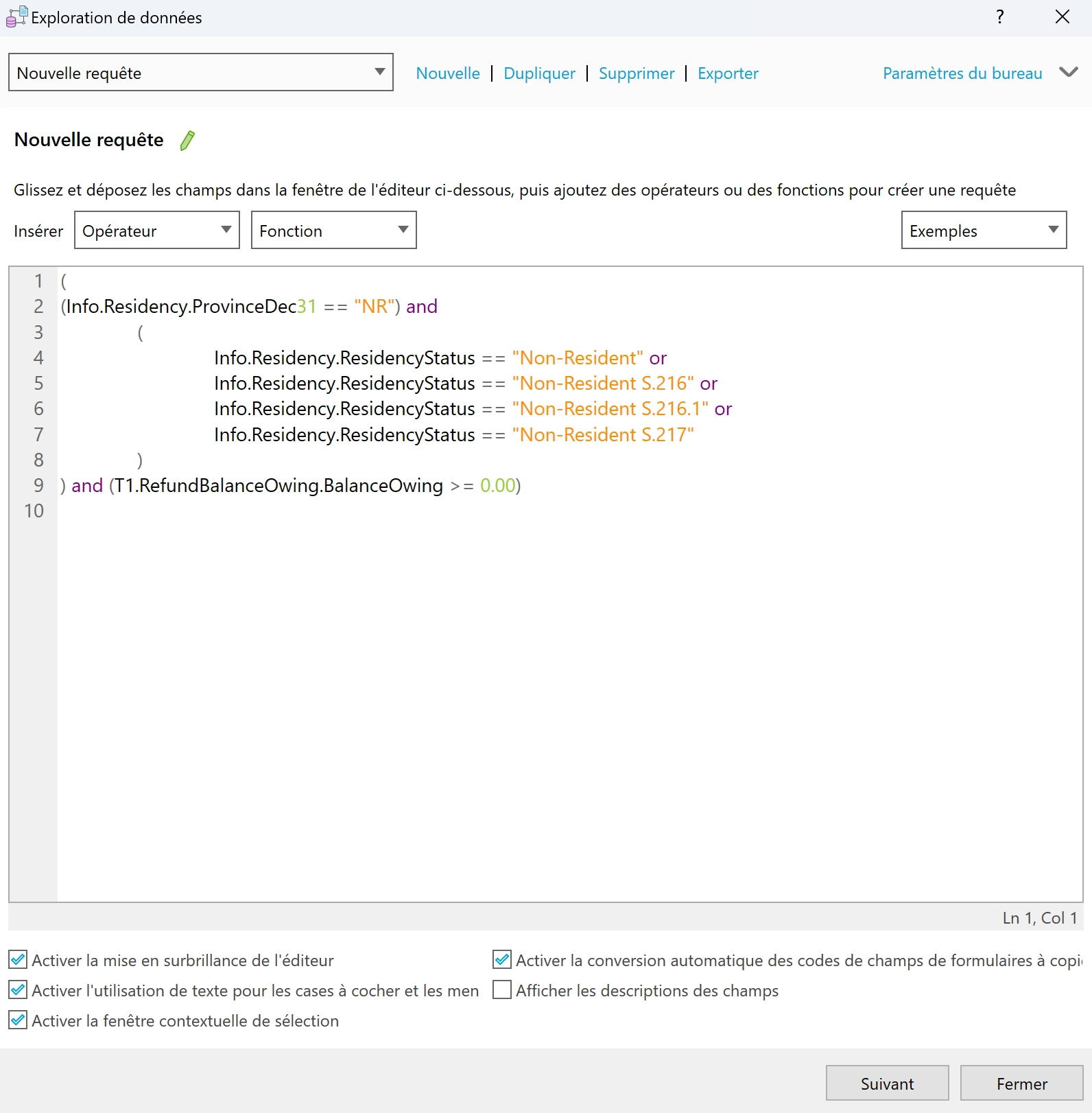 Screen Capture: Data Mining New Query