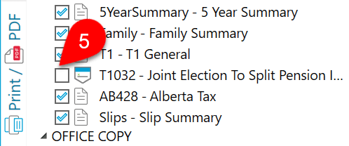 Screen Capture: Select T1032 for Print