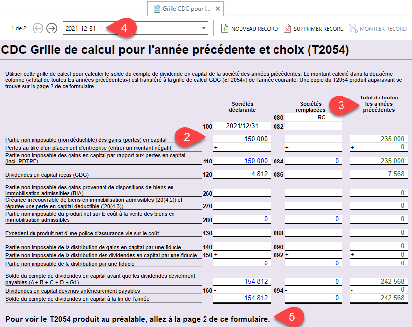 Capture d'écran : Remplir la grille de calcul CDC pour l'année précédente