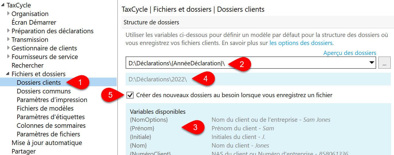 Screen Capture: Options dossier clients