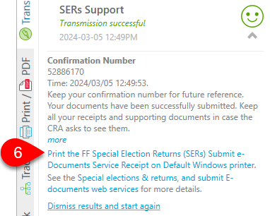 Screen Capture: Print the FF SERs Submit e-Documents Service Receipt