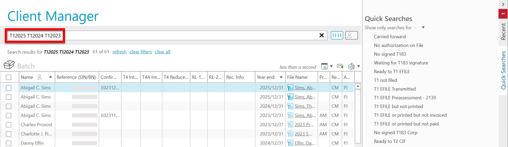 Screen Capture: Client Manager search bar